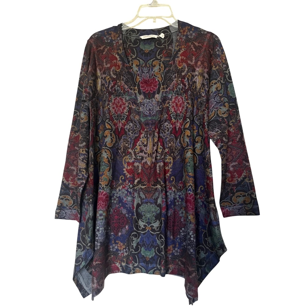 Soft Surroundings XS Tunic Top Long Sleeve Paisley Floral Asymmetrical Hem